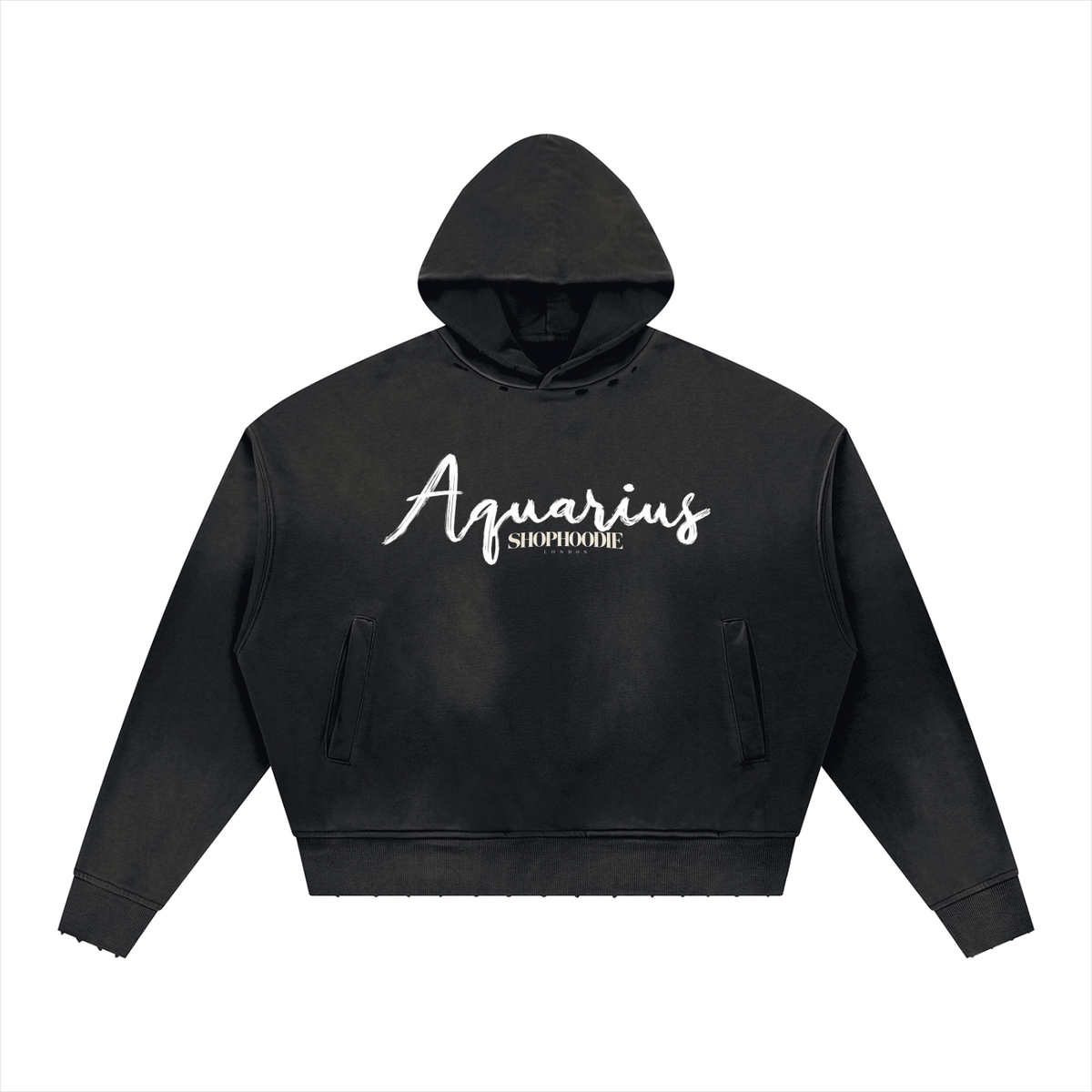 SHOPHOODIE® LONDON AQUARIUS Sunfade Distressed Boxy Hoodie — 370 GSM featured in Edinburgh streetwear guide