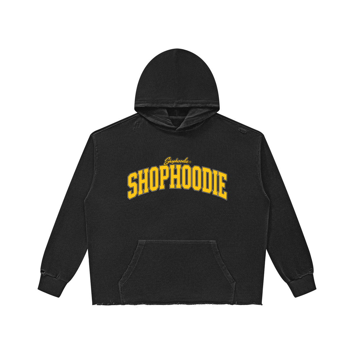SHOPHOODIE® LONDON EXCLUSIVE Heavyweight Vintage-Wash Raw-Edge Hoodie — 420 GSM