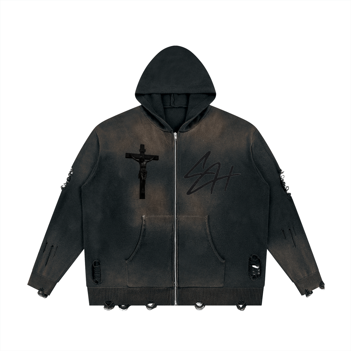 SHOPHOODIE® DARK CROSS AVANT 760 GSM Distressed Zip Hoodie