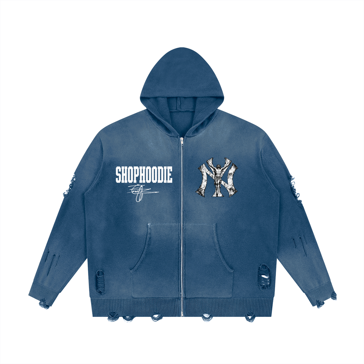 SHOPHOODIE® AVANT-GARDE NY Distressed Full-Zip Oversized Hoodie — 760 GSM — product image 5