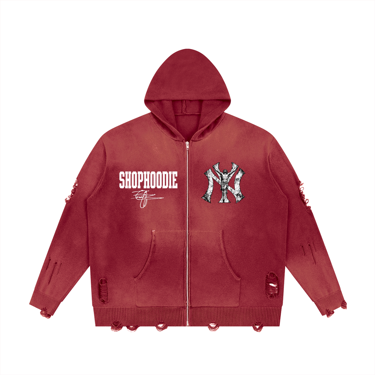 SHOPHOODIE® AVANT-GARDE NY Distressed Full-Zip Oversized Hoodie — 760 GSM — product image 3