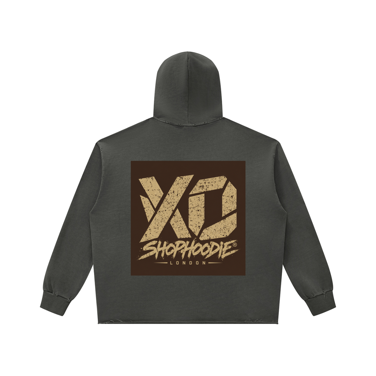 SHOPHOODIE LONDON XO premium vintage-wash pullover hoodie detail view