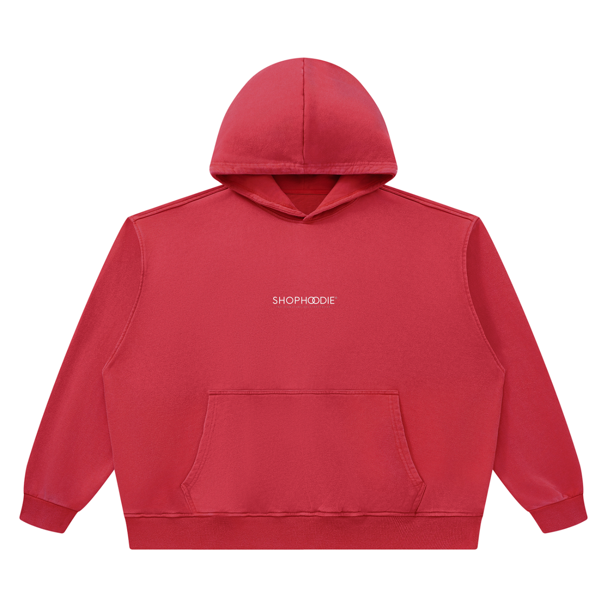 SHOPHOODIE® Minimalist Vintage Wash Boxy Hoodie in Red — top half of this complete set