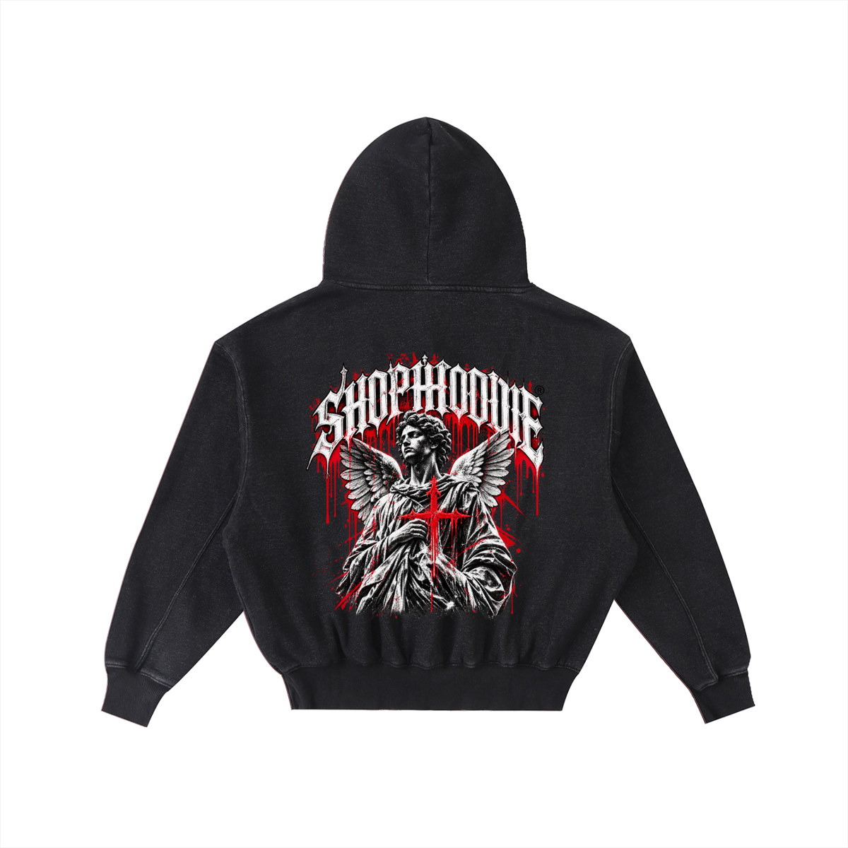 SHOPHOODIE® LONDON AMBITION IN MOTION Frayed Vintage Wash Oversized Fleece Hoodie — 350 GSM — product image 2