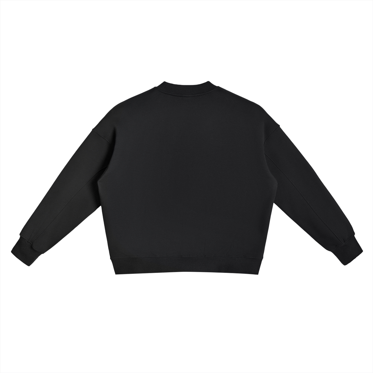 SHOPHOODIE® black 350 GSM fleece side-slit crewneck sweatshirt, relaxed oversized silhouette and ribbed hem