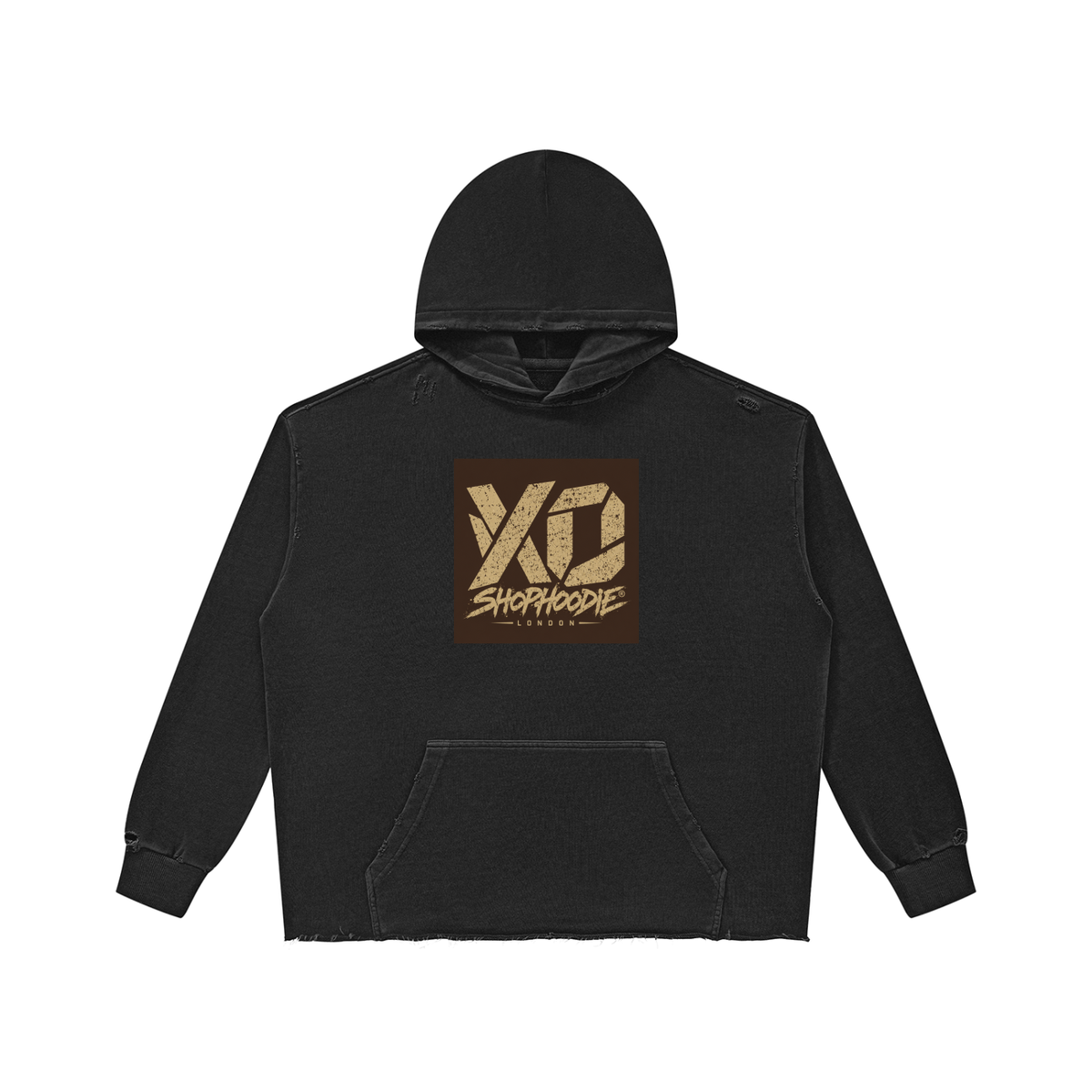 SHOPHOODIE LONDON XO 420 GSM vintage-wash raw-edge oversized hoodie product view