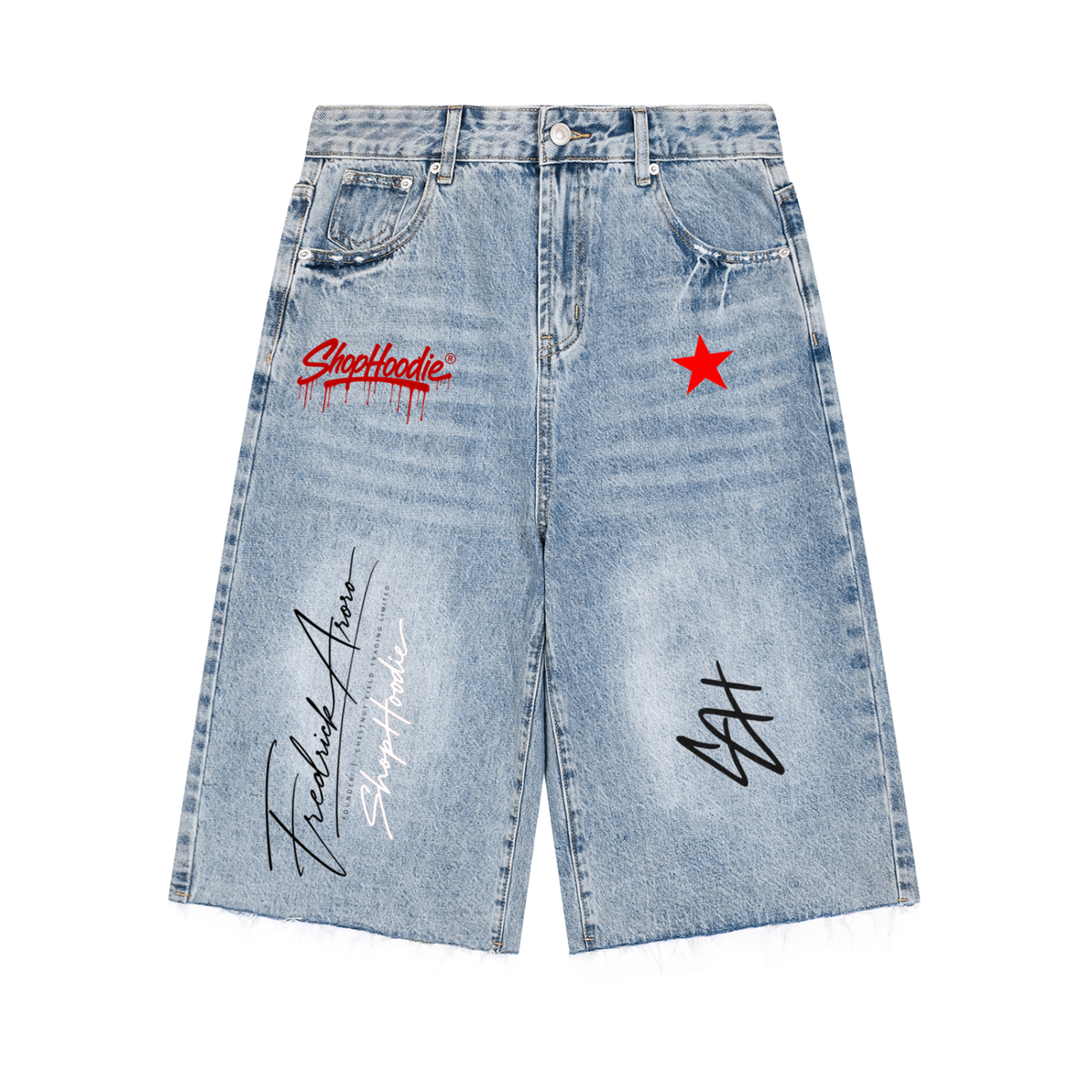 SHOPHOODIE® AVANT Founder's Signature SH Vintage Wash Sunfade Wide-Leg Denim Shorts - product image 3