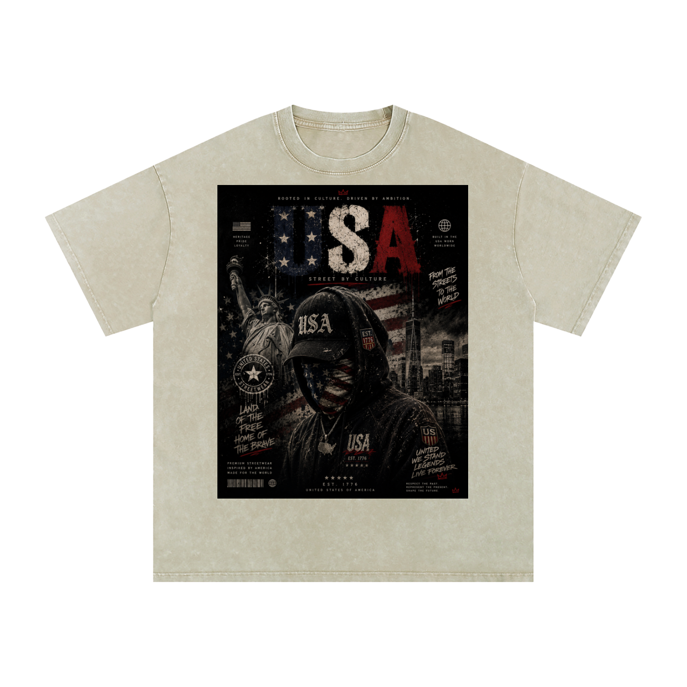 SHOPHOODIE USA DREAMER-Snow Washed Oversized Cotton T-Shirt