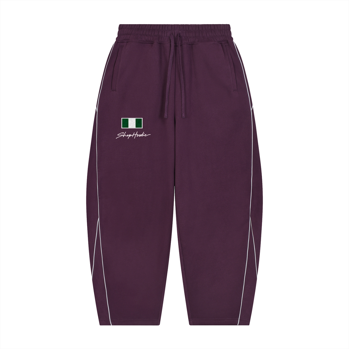SHOPHOODIE® NIGERIA FLAG Piping Fleece Barrel-Leg Sweatpants — 345 GSM — view 3