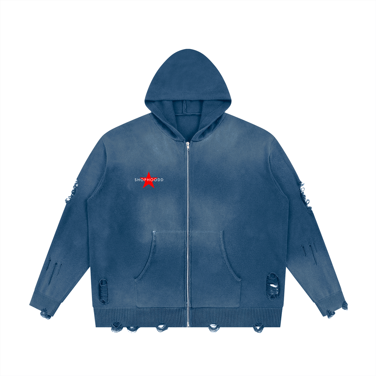 SHOPHOODIE® LONDON SHOPHOODD 760 GSM distressed oversized full-zip cotton hoodie — product image 5