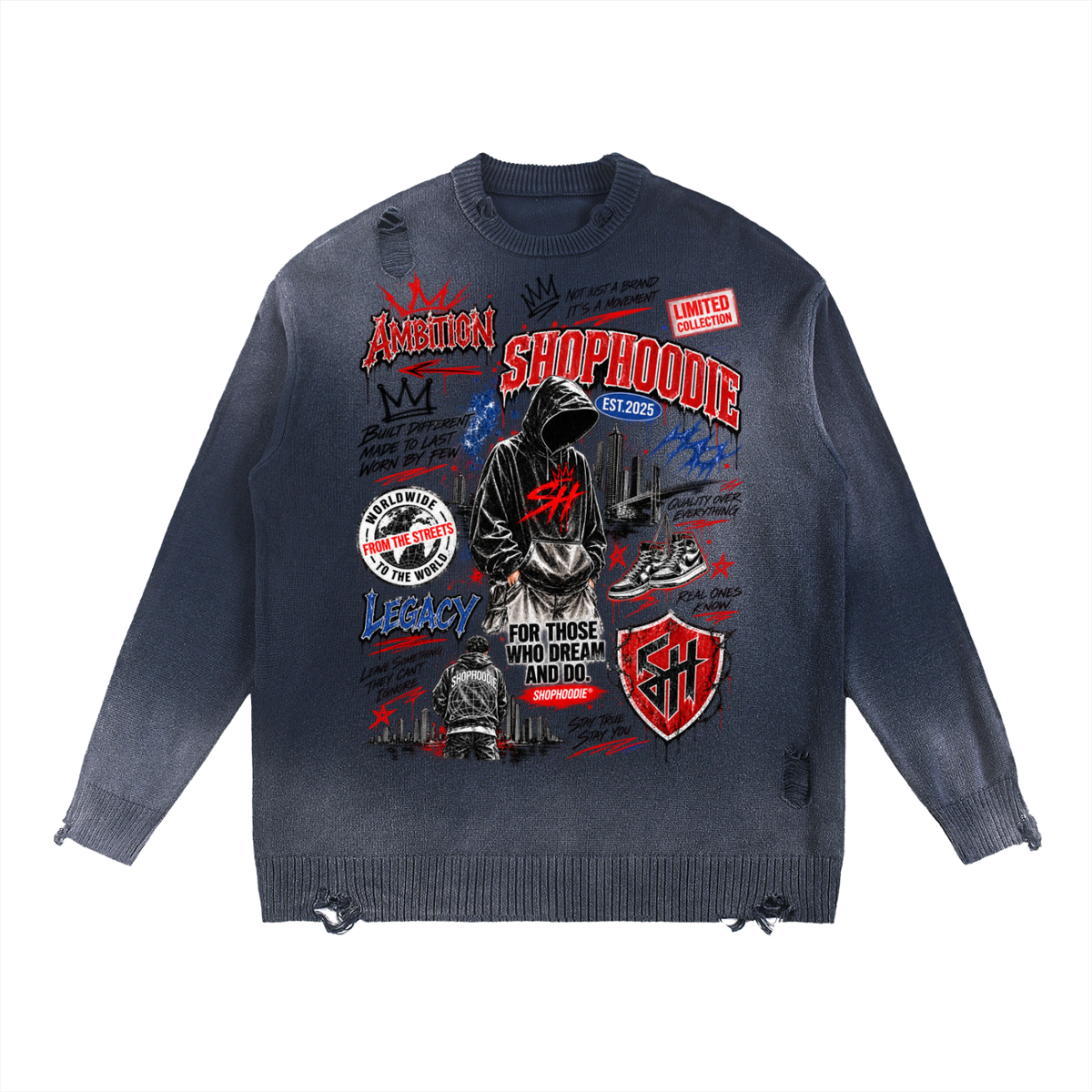 SHOPHOODIE® Sunfade Distressed Oversized Crewneck Sweatshirt — 425 GSM — product image 7