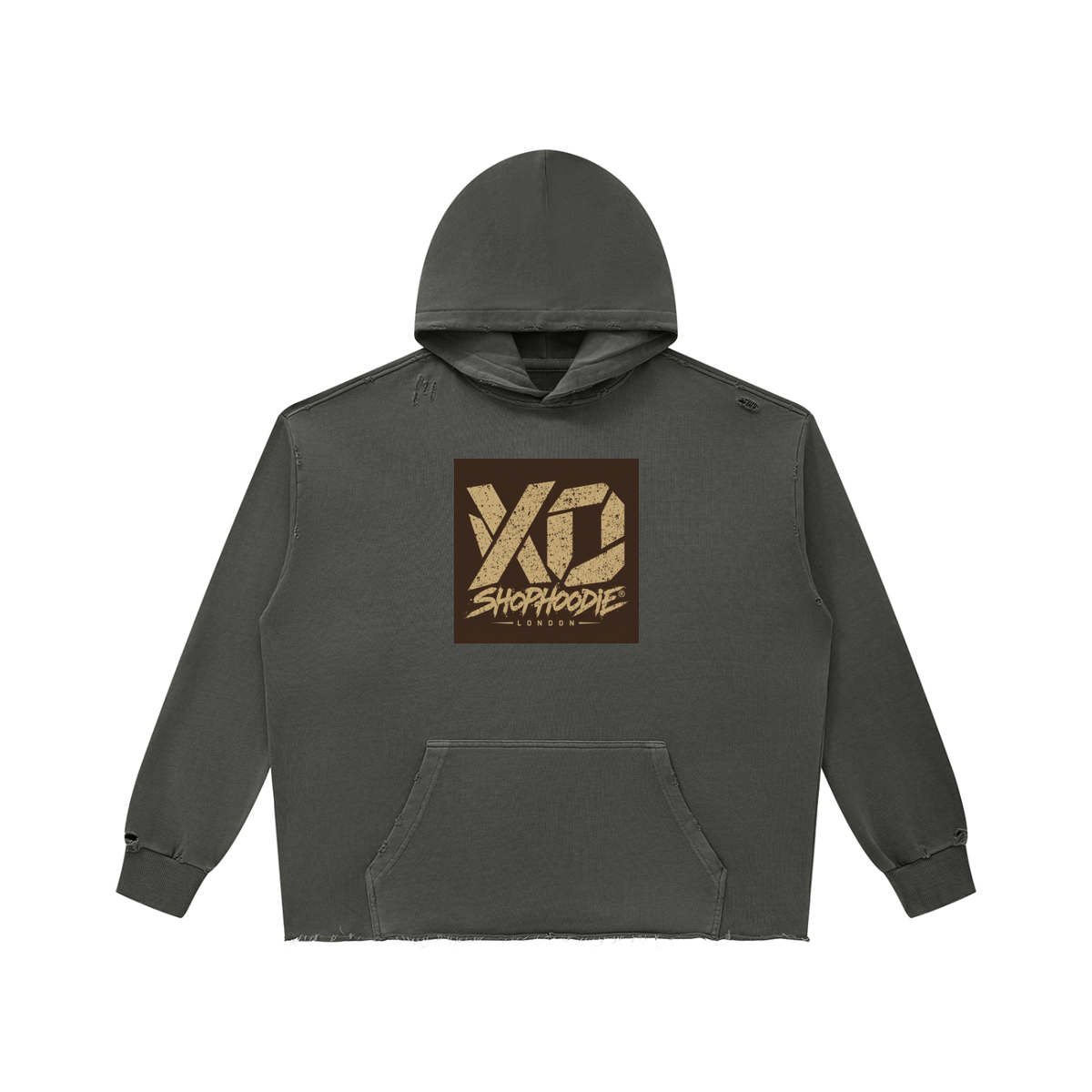 SHOPHOODIE LONDON XO distressed raw hem and dropped-shoulder hoodie