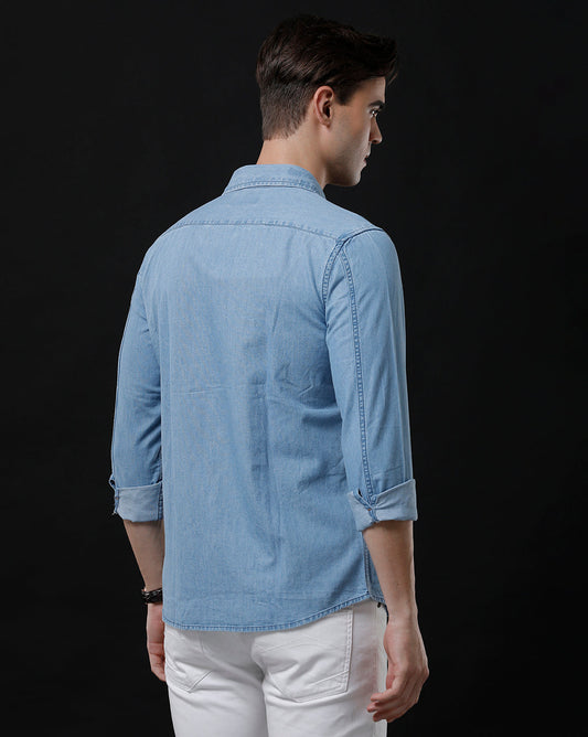 Men's Slim Fit Solid Denim Casual Shirt (MOIST)