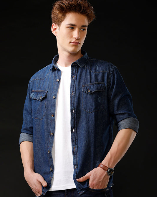 Men's Slim Fit Solid Denim Casual Shirt (ANKUS)