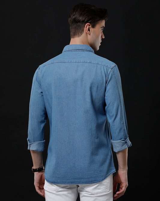 Men's Slim Fit Solid Denim Casual Shirt (ANSOL)