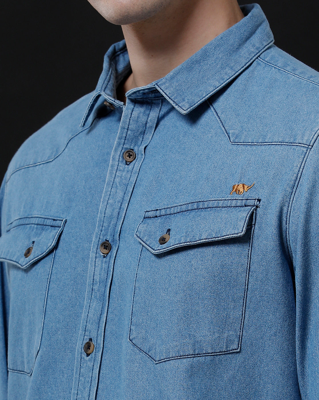 Men's Slim Fit Solid Denim Casual Shirt (ANSOL)