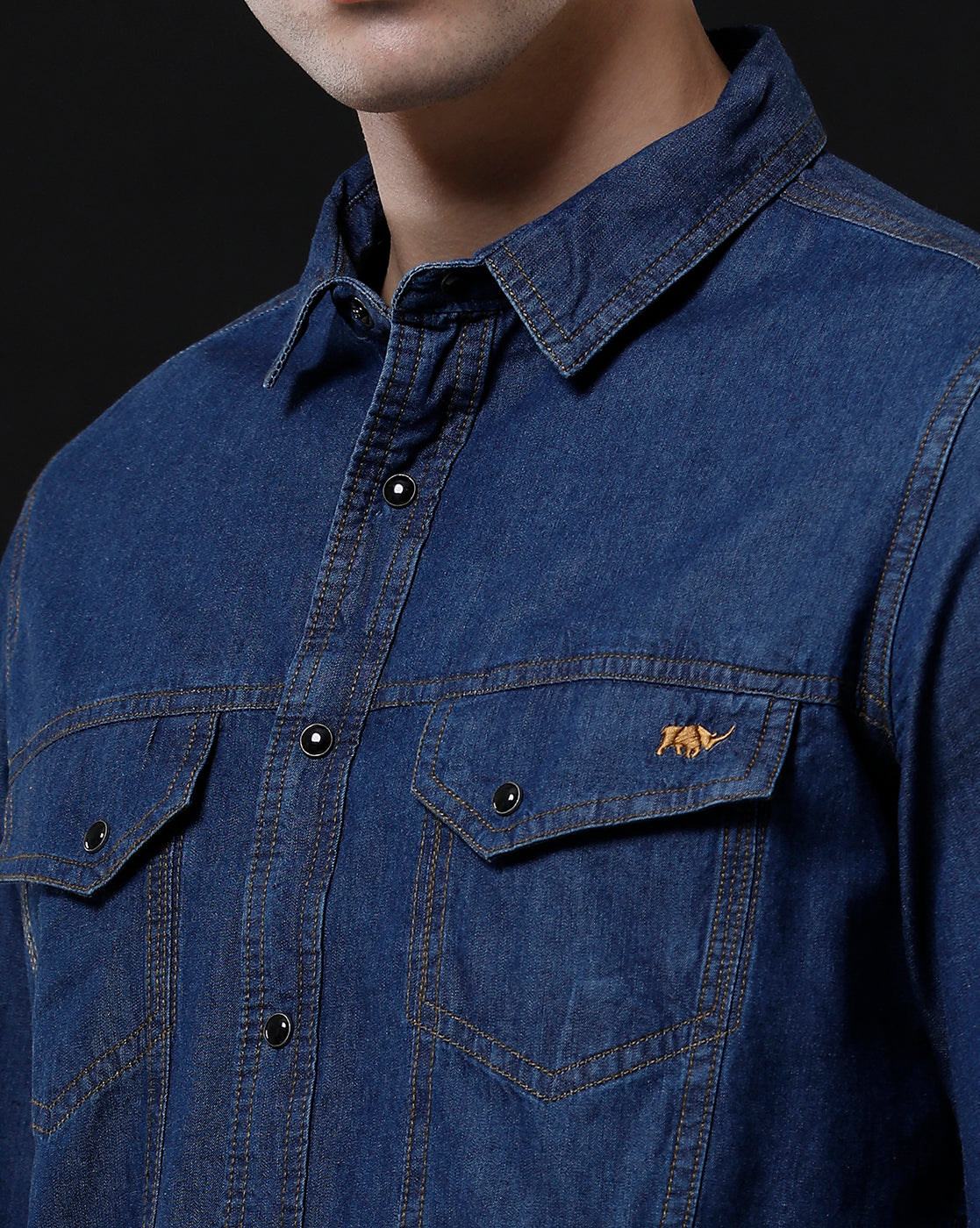 Men's Slim Fit Solid Denim Casual Shirt (APPOL)