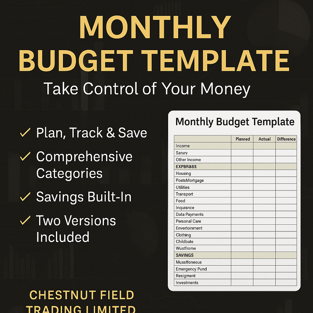Monthly budget template with features on a black background