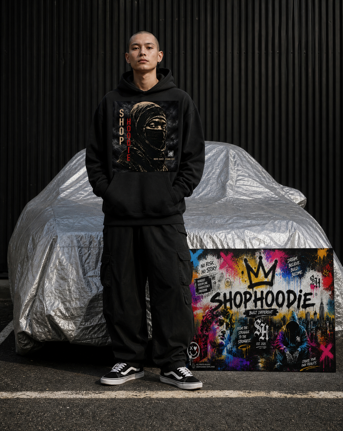 SHOPHOODIE MOVE IN SILENCE Heavyweight Fleece Boxy Hoodie
