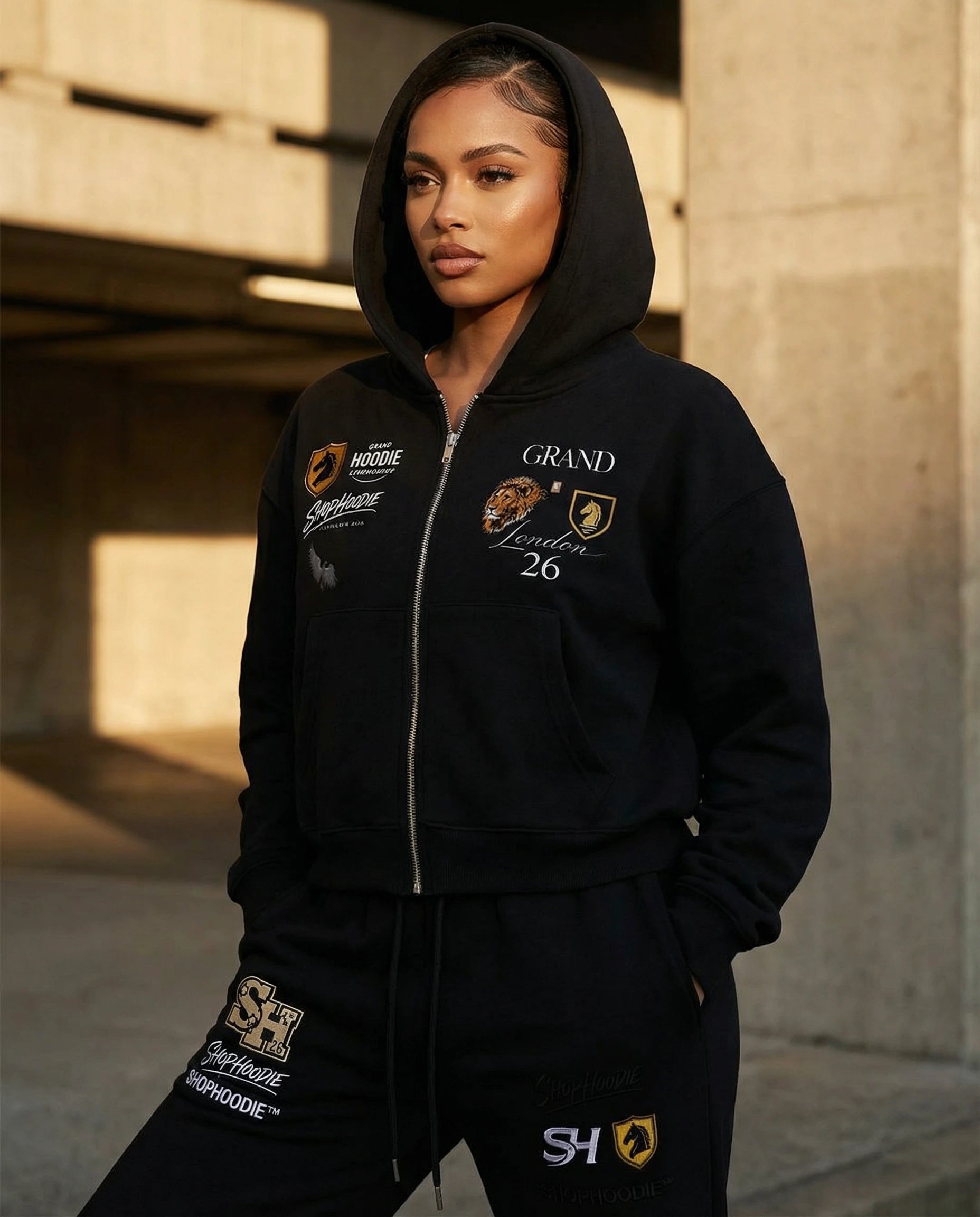 Fleece Zip-Up Boxy Hoodie & Essential Straight-Leg Sweatpants Complete Set by ShopHoodie®