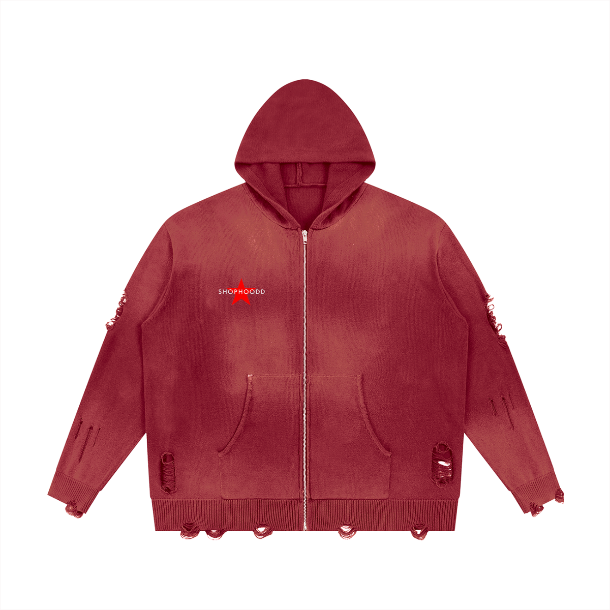SHOPHOODIE® LONDON SHOPHOODD 760 GSM distressed oversized full-zip cotton hoodie — product image 3