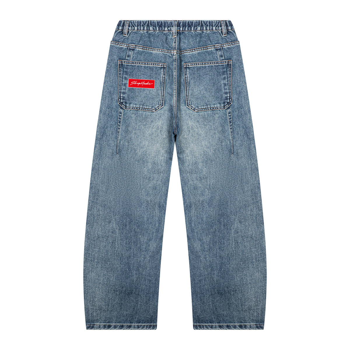 SHOPHOODIE® AVANT ELITE vintage wash barrel-leg denim jeans — 410 GSM heavyweight denim — product view 2