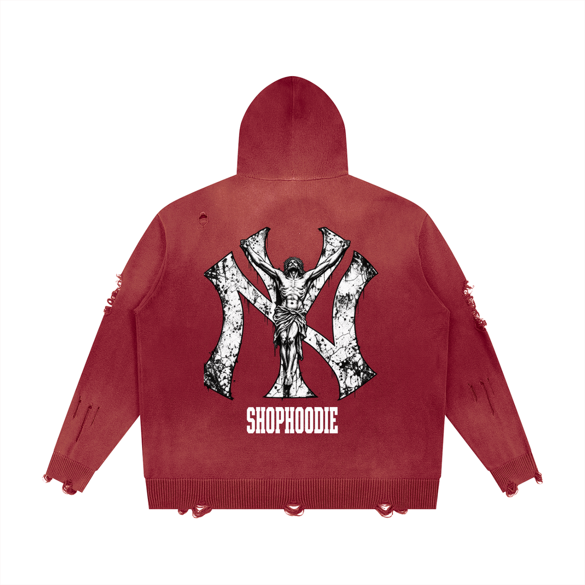 SHOPHOODIE® AVANT-GARDE NY Distressed Full-Zip Oversized Hoodie — 760 GSM — product image 4