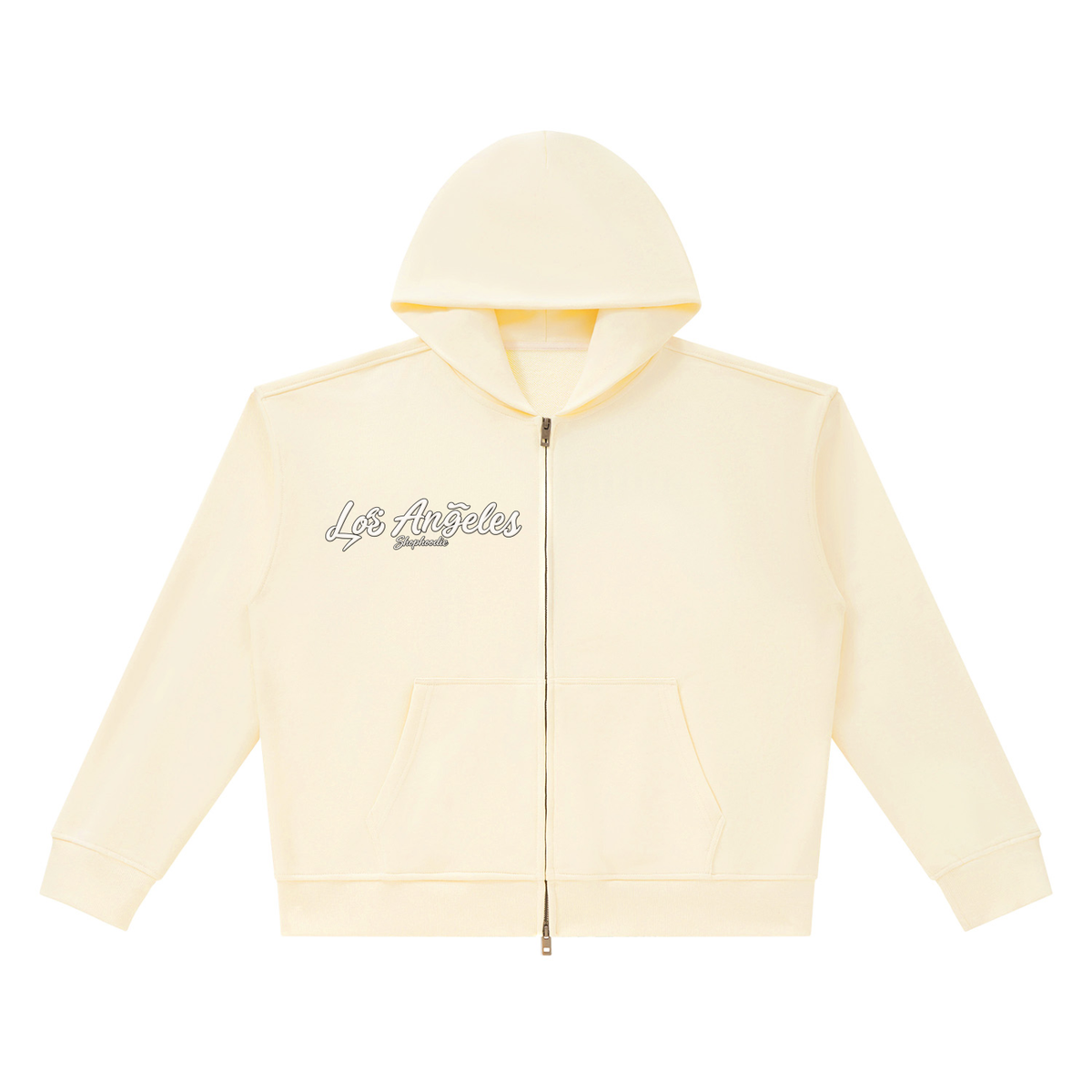 SHOPHOODIE® LOS ANGELES heavyweight full-zip boxy hoodie — 420 GSM, 100% cotton — product view 3