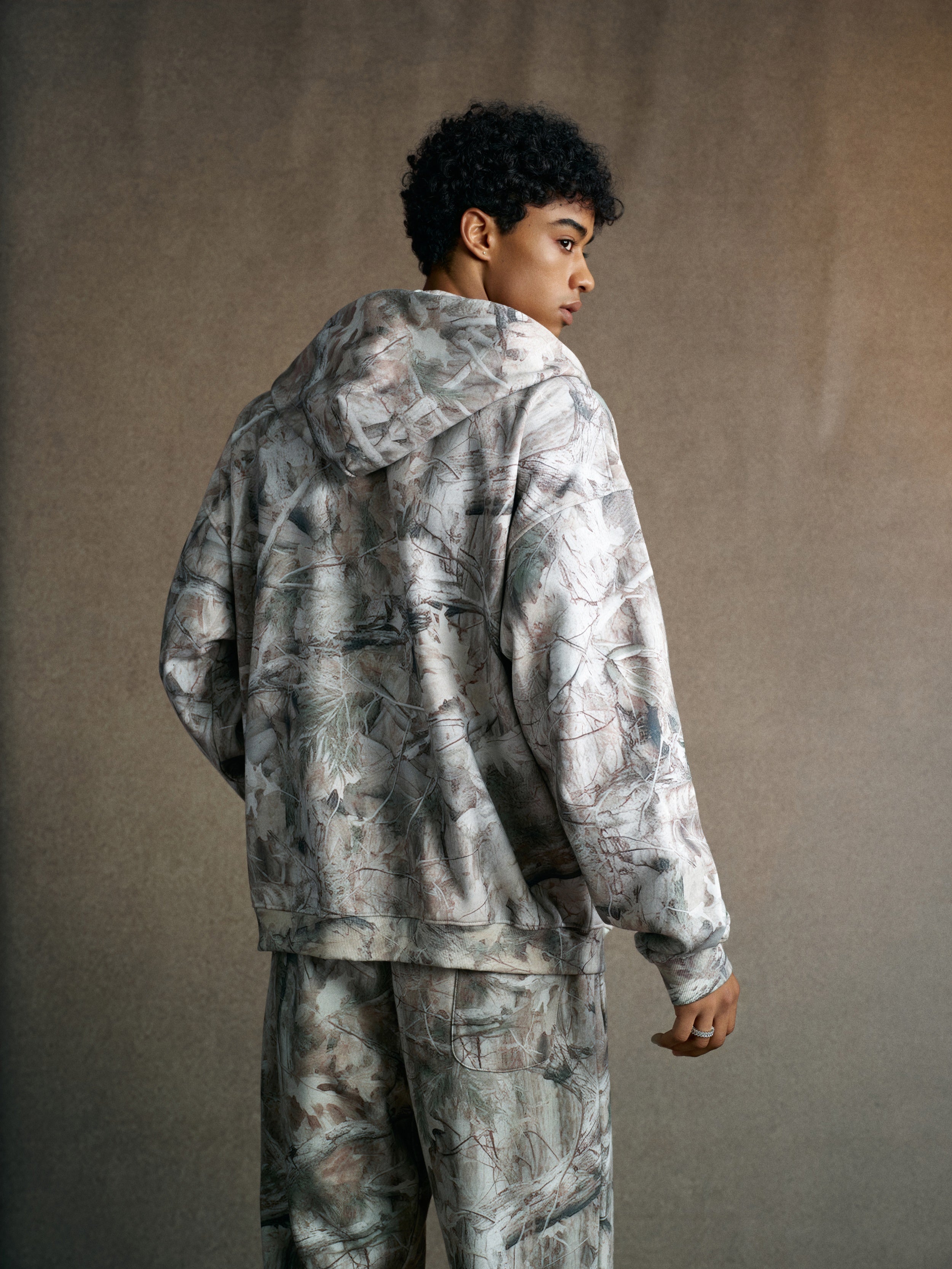 340GSM Unisex Heat Transfer Desert Camouflage Zip-Up Hoodie Branch Camouflage