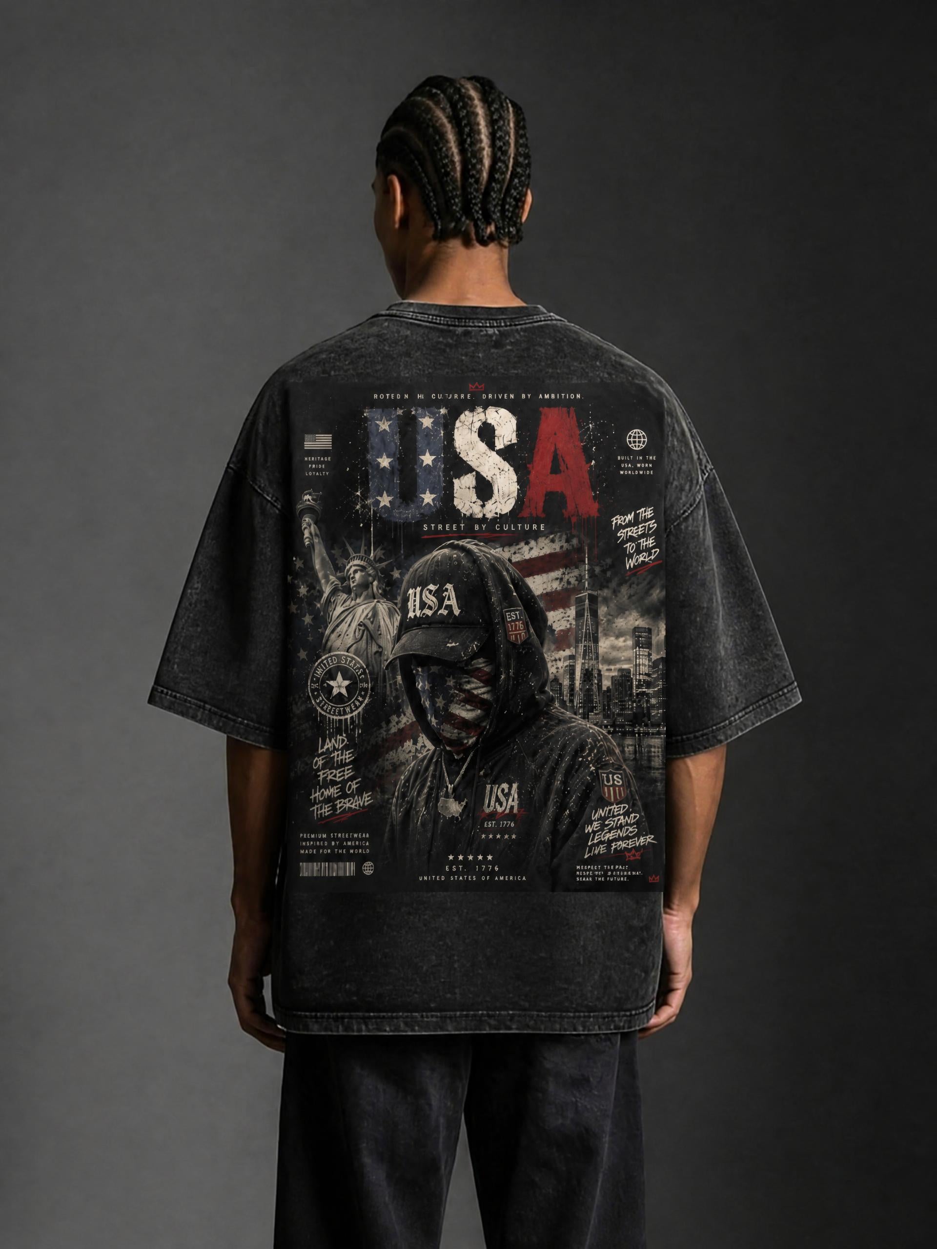 SHOPHOODIE USA DREAMER-Snow Washed Oversized Cotton T-Shirt