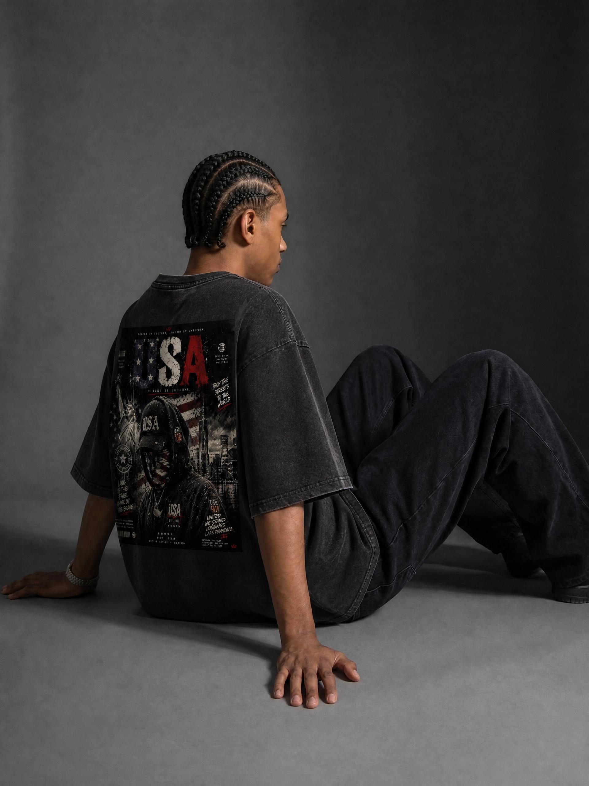 SHOPHOODIE USA DREAMER-Snow Washed Oversized Cotton T-Shirt