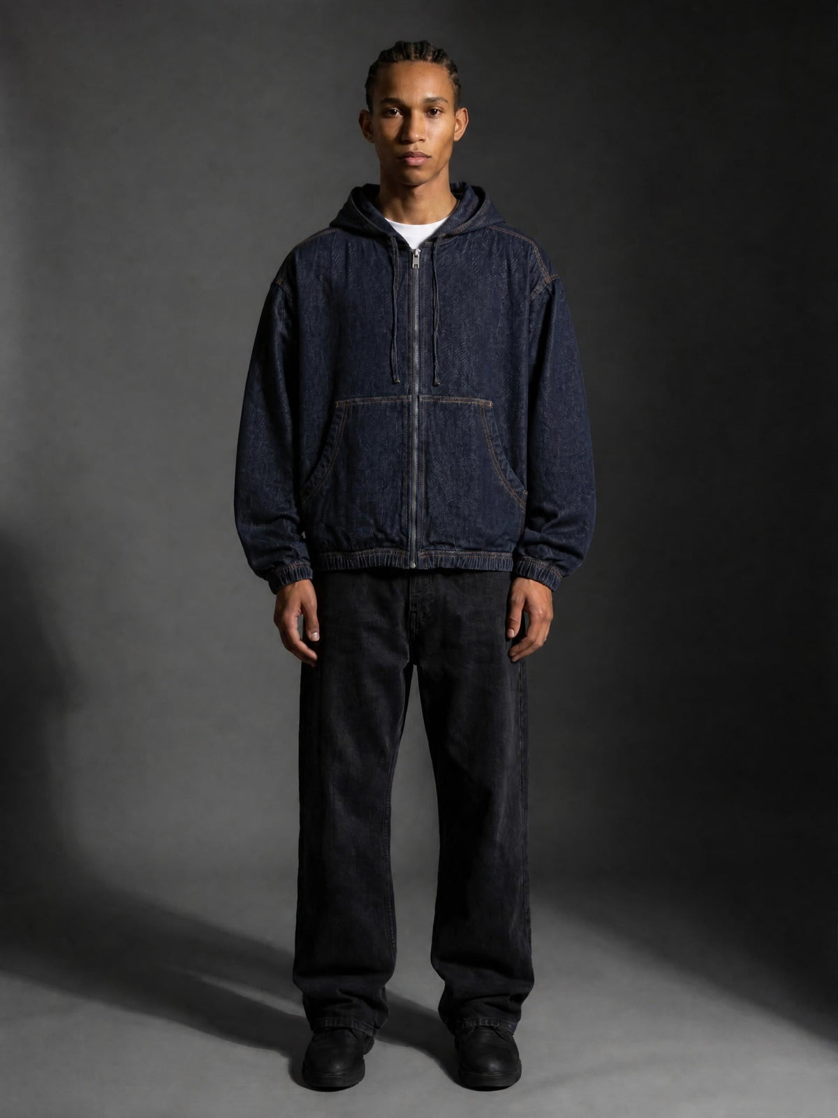 SHOPHOODIE® BLANK Hooded Denim Jacket — top half of this complete set, further view