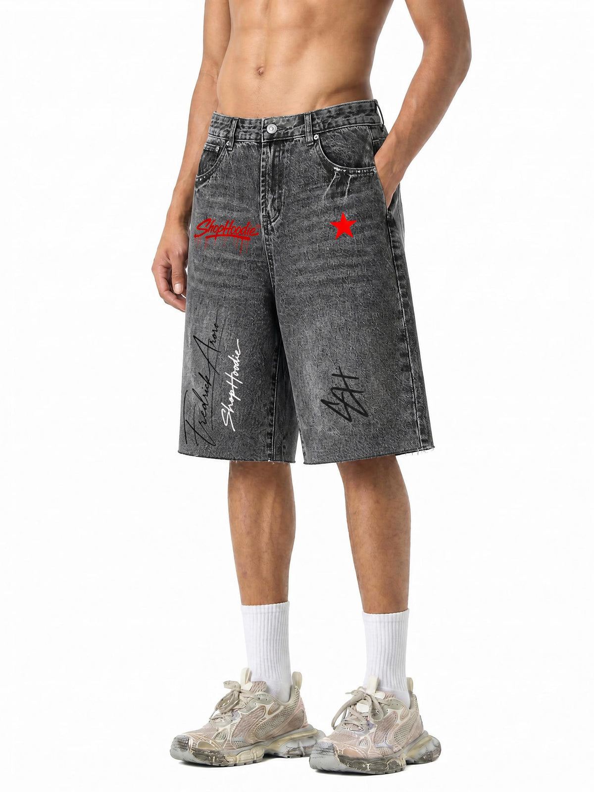 SHOPHOODIE® AVANT Founder's Signature SH Vintage Wash Sunfade Wide-Leg Denim Shorts - product image 5