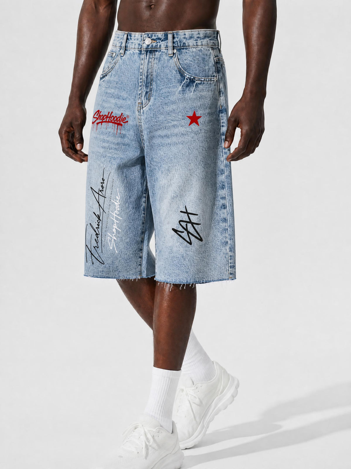 SHOPHOODIE® AVANT Founder's Signature SH Vintage Wash Sunfade Wide-Leg Denim Shorts - product image 11