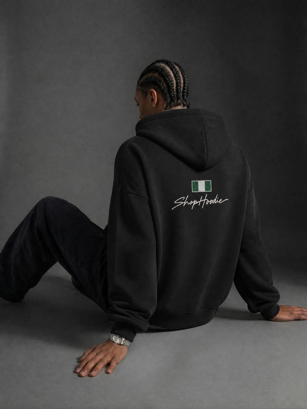 SHOPHOODIE® NIGERIA FLAG Oversized Boxy Fleece Hoodie — 345 GSM — view 25