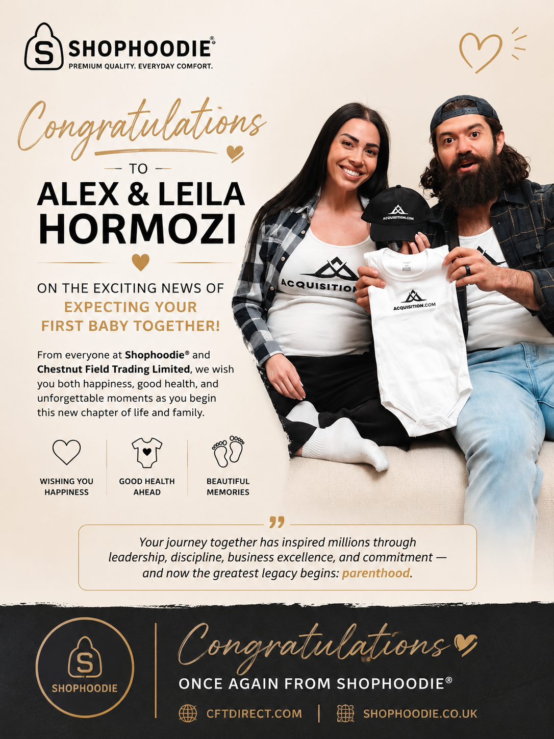Congratulations to Alex &Leila Hormozi  on the exciting news of expecting their first Child together— From Shophoodie®