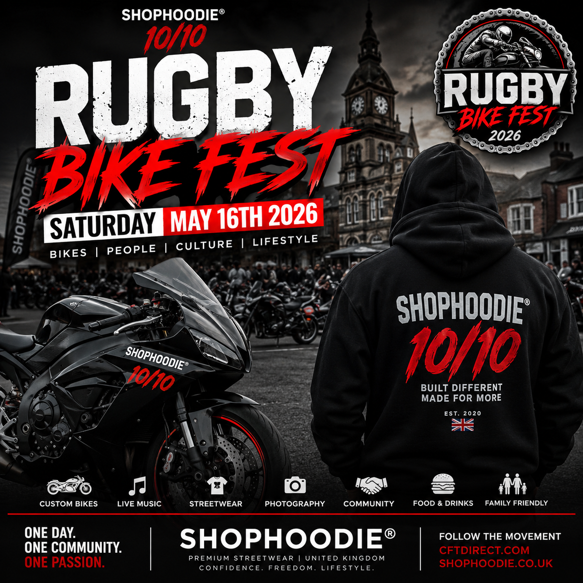 SHOPHOODIE® LOOKING FORWARD TO RUGBY BIKE FEST — SATURDAY MAY 16TH 2026