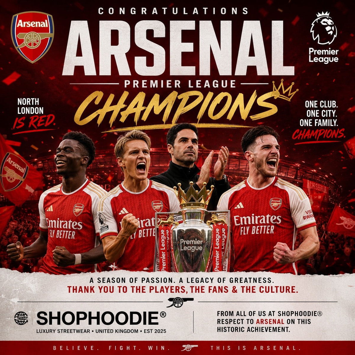 Congratulations to Arsenal F.C. on winning the Premier League 🏆🔴⚪