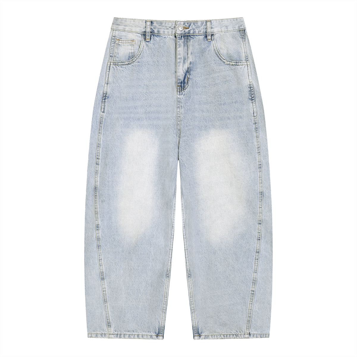 SHOPHOODIE® BLANK Barrel Leg Jeans in Light Blue, bottom half of the complete set