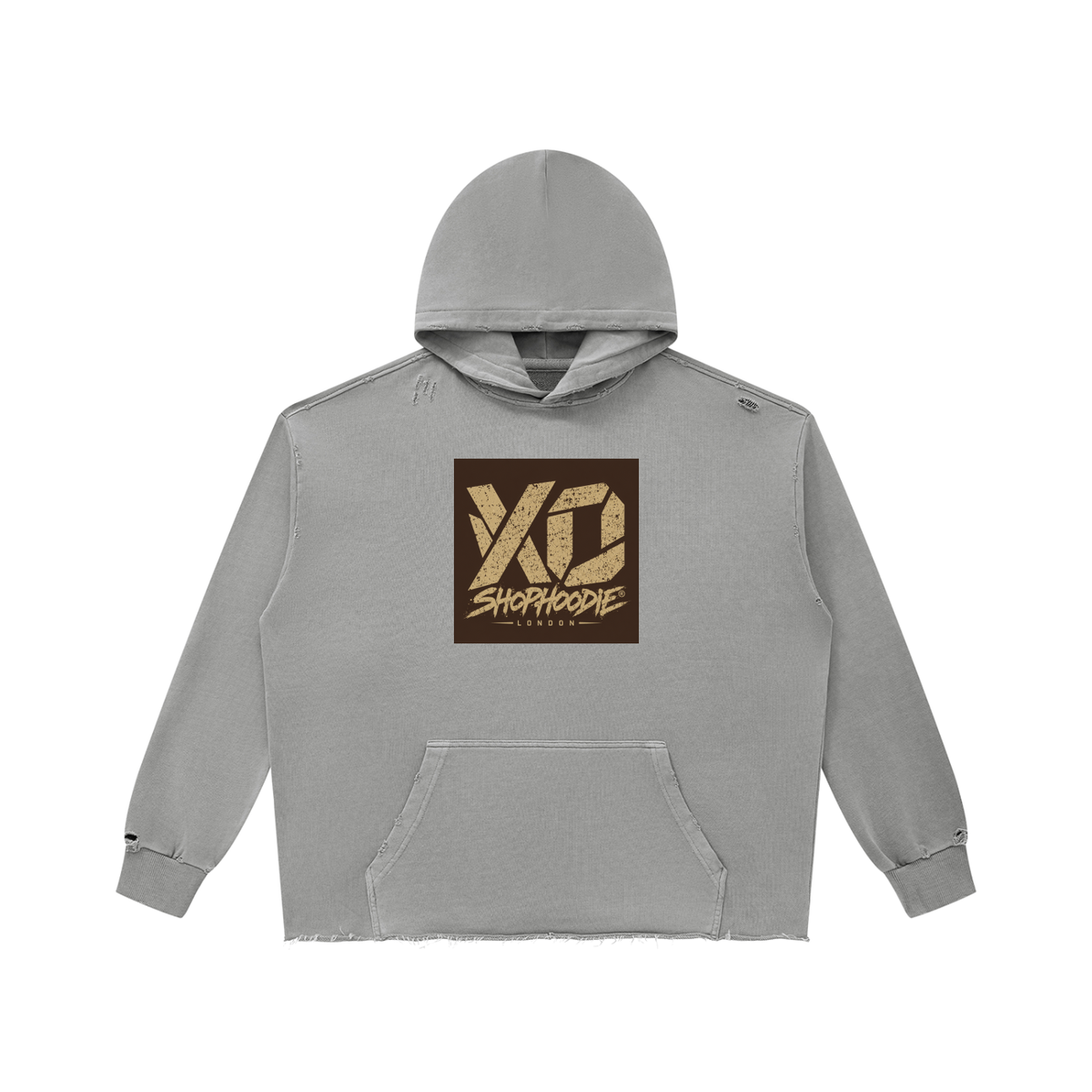 SHOPHOODIE LONDON XO unisex raw-edge hoodie vintage-washed details