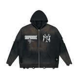 SHOPHOODIE® AVANT-GARDE NY Distressed Full-Zip Oversized Hoodie — 760 GSM