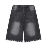 SHOPHOODIE® LONDON BLANK Men's Sunfade Distressed Wide-Leg Denim Shorts — 430 GSM