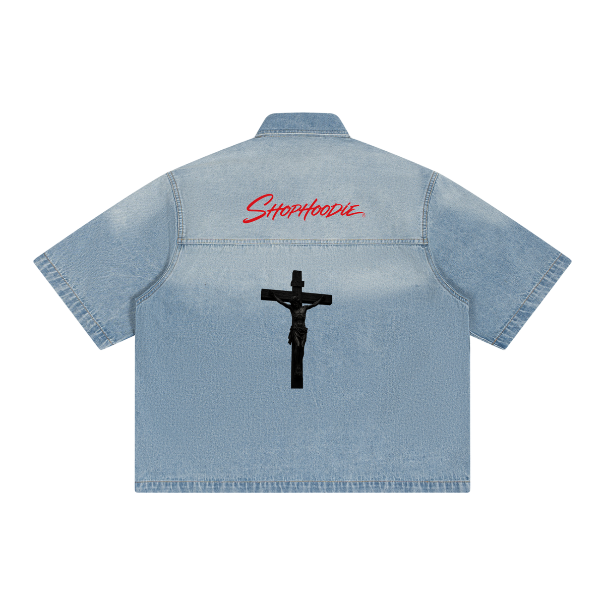 SHOPHOODIE® AVANT Cross Denim Shirt — top half of this complete set, second view