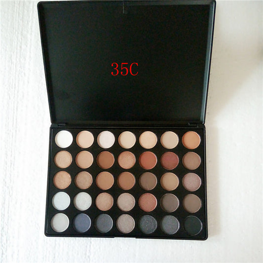 Makeup palette with 35 shades on a white background