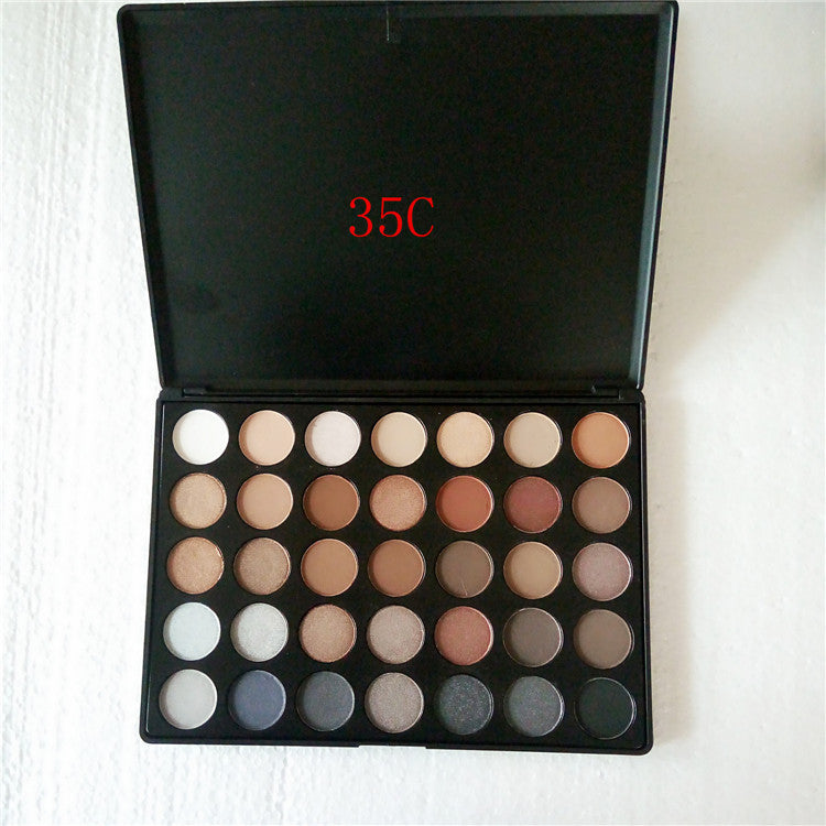 Makeup palette with 35 shades on a white background