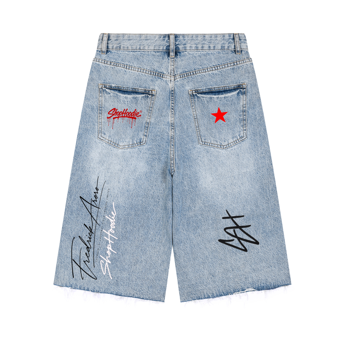 SHOPHOODIE® AVANT Founder's Signature SH Vintage Wash Sunfade Wide-Leg Denim Shorts - product image 4