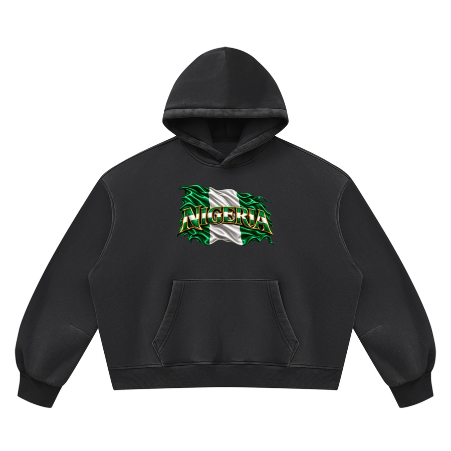 SHOPHOODIE® NIGERIA Vintage Wash Boxy Fleece Hoodie — 390 GSM