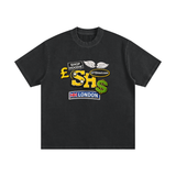 Heavyweight Vintage Washed SH London Frayed T-Shirt By Shop Hoodie