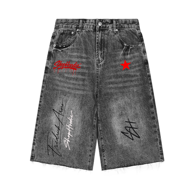 SHOPHOODIE® AVANT Founder's Signature SH Vintage Wash Sunfade Wide-Leg Denim Shorts