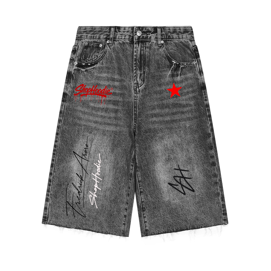 SHOPHOODIE® AVANT FOUNDER'S SIGNATURE SH Vintage Wash Sunfade Wide-Leg Denim Shorts — 425 GSM